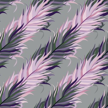 Seamless pattern with feathers. Abstract tropical palm leaves. Design for fabric, textile print, wrapping paper, cover. Vector illustration