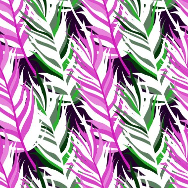 Seamless pattern with feathers. Abstract tropical palm leaves. Design for fabric, textile print, wrapping paper, cover. Vector illustration
