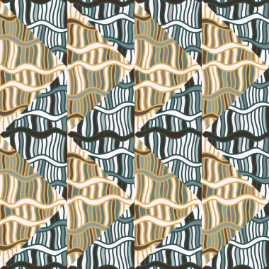 Seamless pattern with abstract wavy lines. Tribal mosaic tile. Textile rapport. Design for fabric, print, wrapping paper, cover. Vector illustration