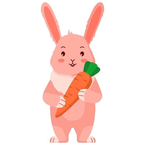 Кролик Морковью Пасхальный Кролик Симпатичный Мультяшный Персонаж Дизайн Забавных Животных — стоковый вектор
