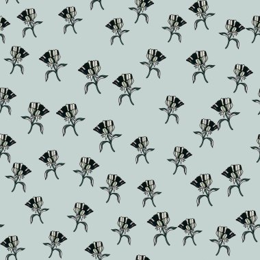 Elle çizilmiş çiçek ve yapraklarla kusursuz desen. Soyut çiçek duvar kâğıdı. Kumaş, tekstil baskısı, yüzey, ambalaj, kapak, tebrik kartı için tasarım. Vektör illüstrasyonu