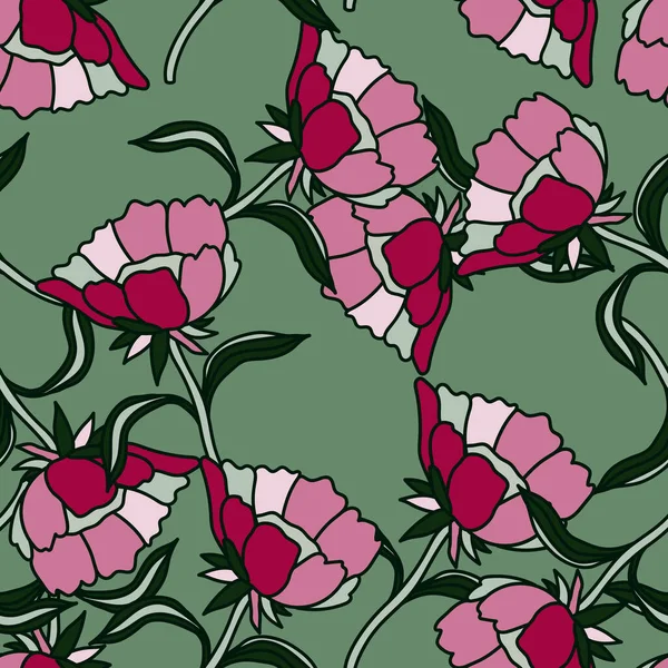 Sömlöst Mönster Med Blommor Och Blad Abstrakt Blommig Tapet Design — Stock vektor