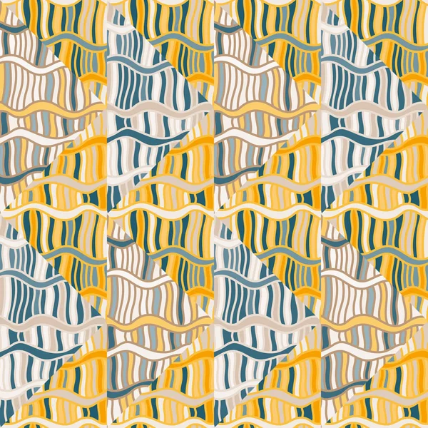 Nahtloses Muster Mit Abstrakten Wellenlinien Stammesmosaik Fliese Textile Rapport Design — Stockvektor