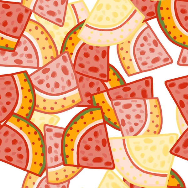 Handgezeichnete Wassermelonenscheiben Mit Nahtlosem Muster Lustige Obstkulisse Lebensmitteldesign Für Stoff — Stockvektor
