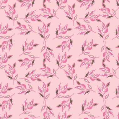 Yapraklı kusursuz desenli dallar. Organik arka plan. Dekoratif orman yaprağı sonsuz duvar kağıdı. Kumaş, tekstil baskısı, ambalaj, kapak tasarımı. Vektör illüstrasyonu.