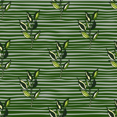 Yapraklı kusursuz desenli dallar. Organik arka plan. Dekoratif orman yaprağı sonsuz duvar kağıdı. Kumaş, tekstil baskısı, ambalaj, kapak tasarımı. Vektör illüstrasyonu.