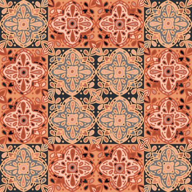 Seamless pattern with mandalas mosaic. Abstract geometric ornamental wallpaper. Vintage decorative tile. Retro design for fabric, textile print, wrapping paper, cover.