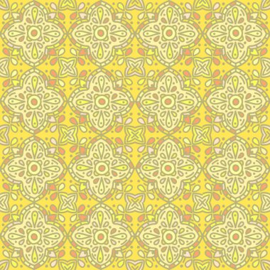 Seamless pattern with mandalas mosaic. Abstract geometric ornamental wallpaper. Vintage decorative tile. Retro design for fabric, textile print, wrapping paper, cover.