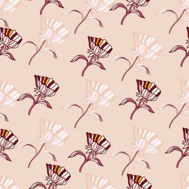 Elle çizilmiş çiçek ve yapraklarla kusursuz desen. Soyut çiçek duvar kâğıdı. Kumaş, tekstil baskısı, yüzey, ambalaj, kapak, tebrik kartı için tasarım. Vektör illüstrasyonu