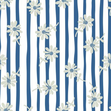 Papatya çiçeği saf sanat tarzında kusursuz bir desen. Şirin küçük papatya çiçekli duvar kâğıdı. Kumaş, tekstil baskısı, ambalaj ve kapak için basit tasarım. Vektör illüstrasyonu