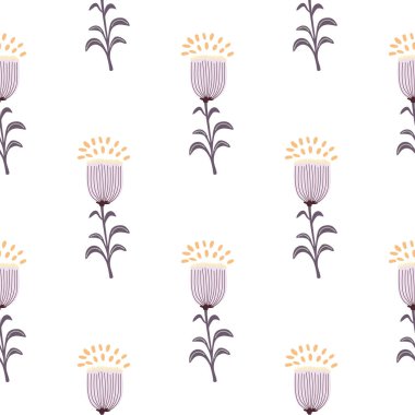 Şekillendirilmiş çiçeklerle kusursuz yay deseni. Zarif botanik geçmişi. Soyut çiçek duvar kâğıdı. Duvar kağıdı, ambalaj kağıdı, tekstil baskısı, kumaş için dekoratif zemin. Vektör illüstrasyonu