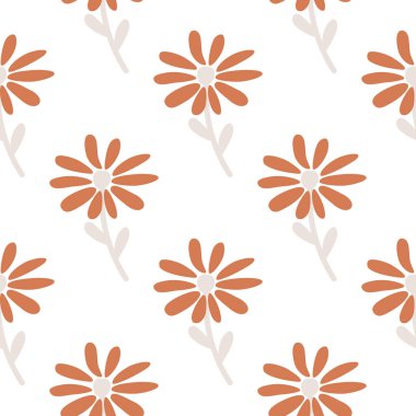 Papatya çayı pürüzsüz desen. Elle çizilmiş parmak izi. Soyut çiçek süsü. Basit bir botanik arkaplan. Kumaş, tekstil baskısı, yüzey, ambalaj, örtü için tasarım. Vintage vektör illüstrasyonu