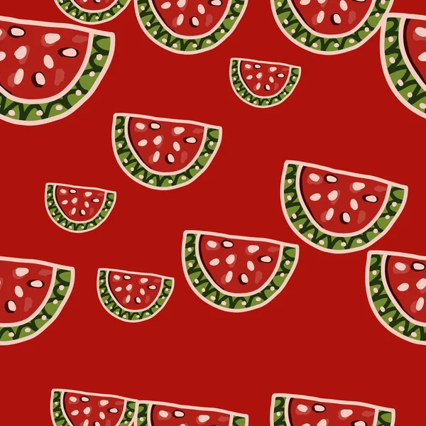 Seamless Pattern Watermelon Slices Cute Fruit Backdrop Food Design Fabric — Stock Vector