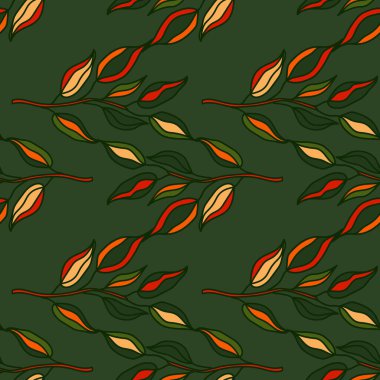 Yapraklı kusursuz desenli dallar. Organik arka plan. Dekoratif orman yaprağı sonsuz duvar kağıdı. Kumaş, tekstil baskısı, ambalaj, kapak tasarımı. Vektör illüstrasyonu.