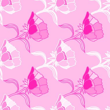 Çiçekler ve yapraklarla kusursuz desen. Soyut çiçek duvar kâğıdı. Kumaş, tekstil baskısı, yüzey, ambalaj, kapak, tebrik kartı için tasarım. Vektör illüstrasyonu