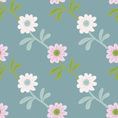 Basit bir şekilde sevimli, dikişsiz desen. El çizimi, bitmeyen çiçek arkaplanı. Kumaş, tekstil baskısı, ambalaj ve kapak için stilize tasarım. Vektör illüstrasyonu