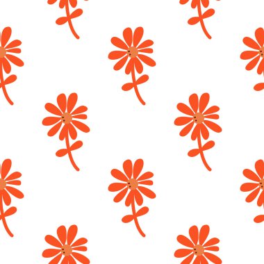 Papatya çiçeği saf sanat tarzında kusursuz bir desen. Şirin küçük papatya çiçekli duvar kâğıdı. Kumaş, tekstil baskısı, ambalaj ve kapak için basit tasarım. Vektör illüstrasyonu