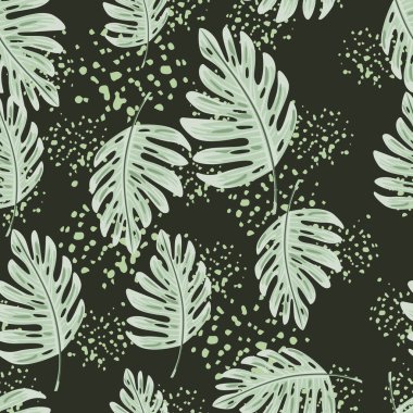 Soyut egzotik bitkilerin kusursuz desenleri. Botanik yaprak duvar kağıdı. Tropik desenler, palmiye yaprakları çiçek arkaplanı. Kumaş, tekstil baskısı, ambalaj, kapak tasarımı. Vektör illüstrasyonu