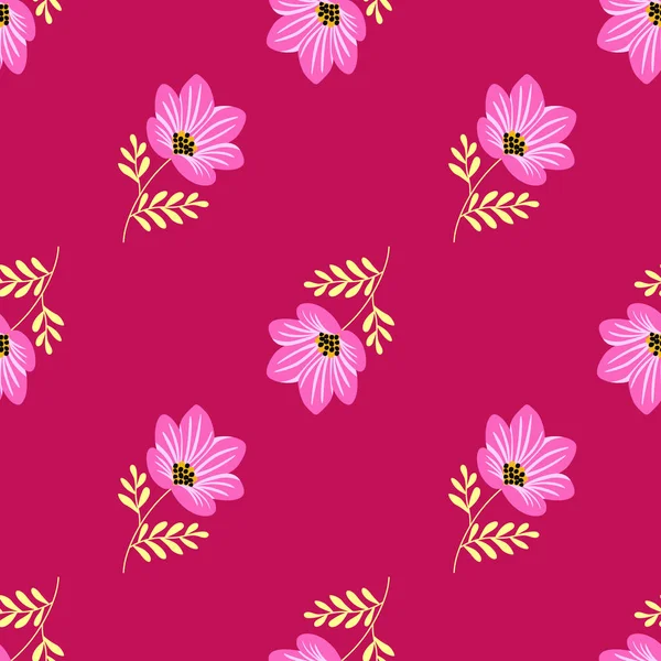 花型无缝图案 有趣的植物图解 摘要植物背景 简单的面料设计 纺织品印花 矢量说明 — 图库矢量图片