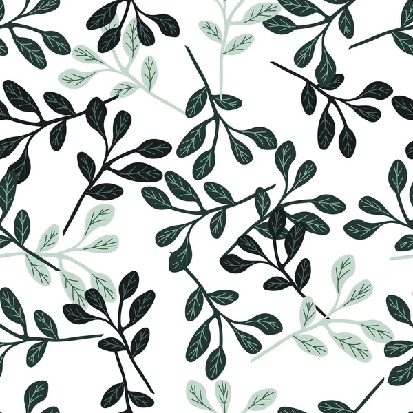 Simple Branches Leaves Seamless Pattern Organic Endless Background Decorative Forest — Stock Vector