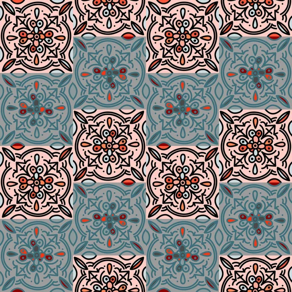 Etnik Çiçekli Mozaik Fayans Soyut Geometrik Süslemesiz Desen Klasik Dekoratif — Stok Vektör