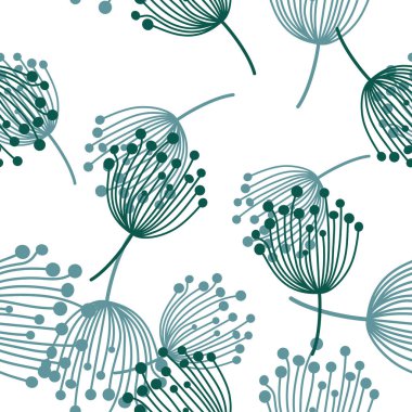Basit karahindiba silueti pürüzsüz desen. Blowball botanik geçmişi. Soyut çiçek duvar kâğıdı. Kumaş, tekstil baskısı, ambalaj, kapak tasarımı. Vektör