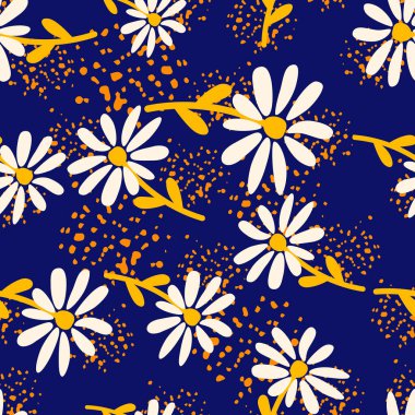 Papatya çayı pürüzsüz desen. Elle çizilmiş parmak izi. Soyut çiçek süsü. Basit bir botanik arkaplan. Kumaş, tekstil baskısı, yüzey, ambalaj, örtü için tasarım. Vintage vektör illüstrasyonu