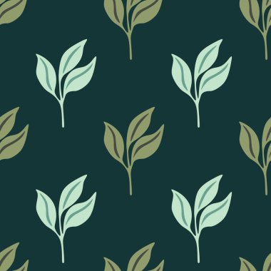 Basit, pürüzsüz bir iz bırakır. Dekoratif orman yaprağı sonsuz duvar kağıdı. Organik arka plan. Kumaş, tekstil baskısı, ambalaj, kapak tasarımı. Vektör illüstrasyonu.