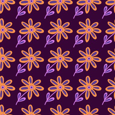 Elle çizilmiş çiçek duvar kağıdı. Sevimli çiçek desenli. Saf sanat tarzı. Kumaş, tekstil baskısı, ambalaj ve kapak için basit tasarım. Vektör illüstrasyonu