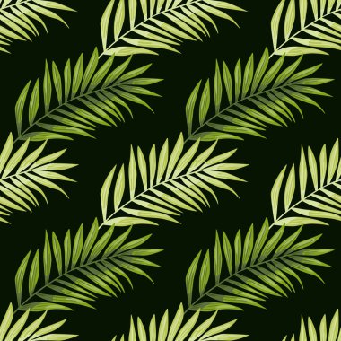 Soyut egzotik bitkilerin kusursuz desenleri. Tropik palmiye yaprakları deseni. Eğrelti otu yaprağı duvar kağıdı. Botanik doku. Çiçek arkaplan. Kumaş, tekstil baskısı, ambalaj, kapak tasarımı. Vektör illüstrasyonu
