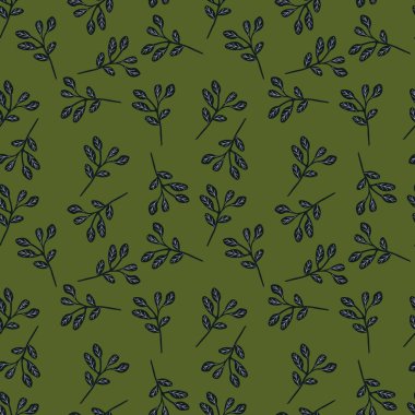 Yaprakları pürüzsüz olan basit dallar. Sonsuz organik arka plan. Dekoratif orman yaprağı sonsuz duvar kağıdı. Kumaş, tekstil baskısı, ambalaj, kapak tasarımı. Vektör illüstrasyonu.