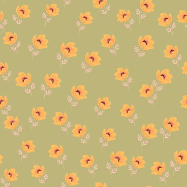 Romantik çiçek pürüzsüz desen. Zarif çiçekli, bitmeyen bir geçmişi var. Soyut biçimlendirilmiş botanik illüstrasyon. Kumaş, tekstil baskısı, ambalaj ve kapak için basit tasarım. Vektör illüstrasyonu