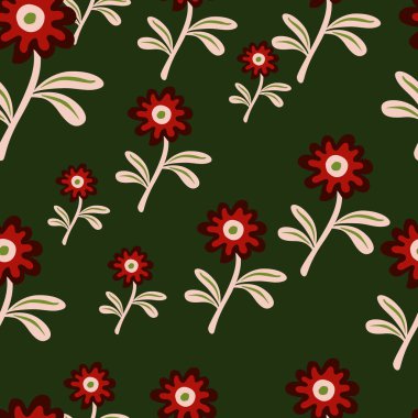 Basit bir şekilde sevimli, dikişsiz desen. El çizimi, bitmeyen çiçek arkaplanı. Kumaş, tekstil baskısı, ambalaj ve kapak için stilize tasarım. Vektör illüstrasyonu