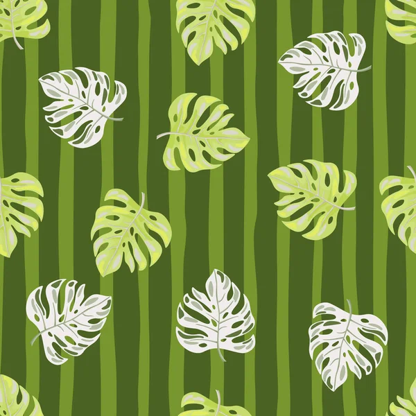 様式化されたモンスターはシームレスなパターンを残します 葉の背景 ハワイの熱帯雨林の花の背景 エキゾチックなジャングルの植物無限の壁紙 ベクターイラスト — ストックベクタ