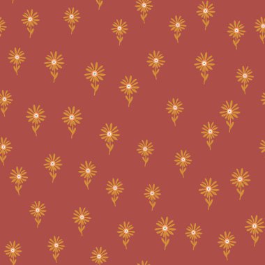 Dekoratif basit papatya çiçeği deseni. Basit, bitmeyen çiçek arkaplanı. Kumaş, tekstil baskısı, ambalaj ve kapak için stilize tasarım. Vektör illüstrasyonu