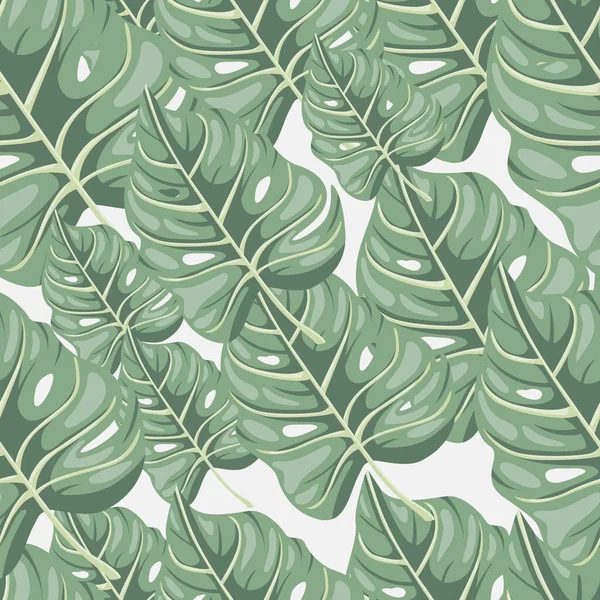 典型的热带模式 棕榈叶植物背景 异国情调植物无缝图案 植物叶墙纸 面料设计 纺织品印花 矢量说明 — 图库矢量图片