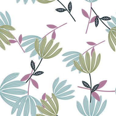 Tropik çiçek desenli. El çizimi, bitmeyen sevimli çiçek arkaplanı. Kumaş, tekstil baskısı, ambalaj ve kapak için basit tasarım. Vektör illüstrasyonu