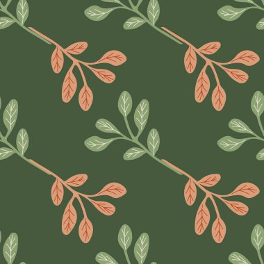 Yaprakları pürüzsüz olan basit dallar. Sonsuz organik arka plan. Dekoratif orman yaprağı sonsuz duvar kağıdı. Kumaş, tekstil baskısı, ambalaj, kapak tasarımı. Vektör illüstrasyonu.