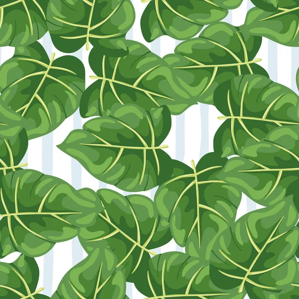 风格各异的热带树叶无缝排列 装饰叶背 现代奇异的丛林植物无休止的壁纸 夏威夷雨林植物背景 矢量说明 — 图库矢量图片