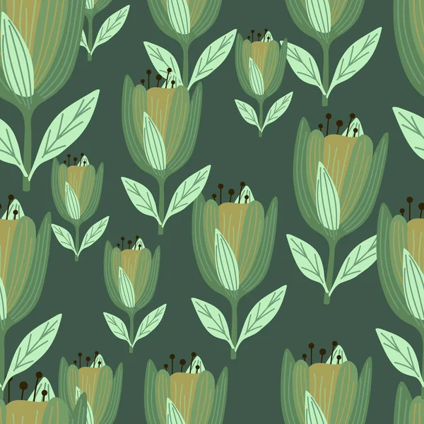 Милий Безшовний Візерунок Квітів Тюльпанів Ботанічний Дизайн Дикої Квітки Декоративні — стоковий вектор