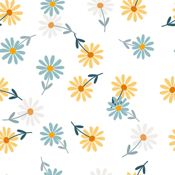 stock vector Aster flower seamless pattern. Little chamomile floral ornament wallpaper. Cute simple design for fabric, textile print, wrapping, cover. Vector illustration