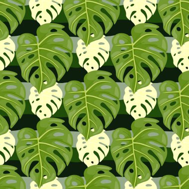 Dekoratif tropikal yaprak dikişsiz desen. Tarzlı egzotik yaprak arka planı. Modern orman bitkileri sınırsız duvar kağıdı. Yağmur ormanları çiçek arkaplanı. Vektör illüstrasyonu