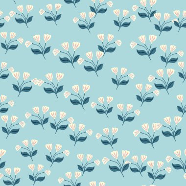 Basit çiçekli süs deseni. Şirin bir çiçek duvar kağıdı. Yaratıcı bitkiler sınırsız duvar kağıdı. Kumaş, tekstil baskısı, ambalaj, kapak tasarımı. Vektör illüstrasyonu