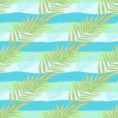 Soyut egzotik bitkilerin kusursuz desenleri. Tropik palmiye yaprakları deseni. Eğrelti otu yaprağı duvar kağıdı. Botanik doku. Çiçek arkaplan. Kumaş, tekstil baskısı, ambalaj, kapak tasarımı. Vektör illüstrasyonu