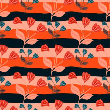 Basit çiçekli süs deseni. Şirin bir çiçek duvar kağıdı. Yaratıcı bitkiler sınırsız duvar kağıdı. Kumaş, tekstil baskısı, ambalaj, kapak tasarımı. Vektör illüstrasyonu