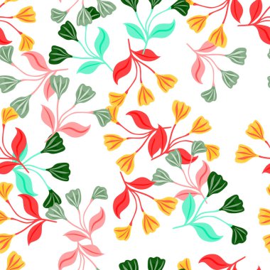 Basit çiçekli süs deseni. Şirin bir çiçek duvar kağıdı. Yaratıcı bitkiler sınırsız duvar kağıdı. Kumaş, tekstil baskısı, ambalaj, kapak tasarımı. Vektör illüstrasyonu