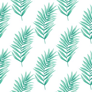 Soyut egzotik bitkilerin kusursuz desenleri. Tropik palmiye yaprakları deseni. Eğrelti otu yaprağı duvar kağıdı. Botanik doku. Çiçek arkaplan. Kumaş, tekstil baskısı, ambalaj, kapak tasarımı. Vektör illüstrasyonu
