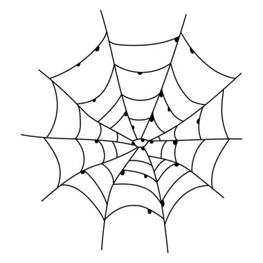 Korkunç örümcek ağı izole edilmiş. Ürkütücü Cadılar Bayramı süsü. Örümcek ağı illüstrasyon taslağı. Tasarımınız için dekoratif öge