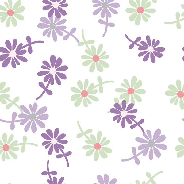 Kamillenblüten Nahtloses Muster Naivem Kunststil Niedlichen Kleinen Gänseblümchen Floralen Ornament — Stockvektor