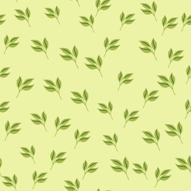 Basit, pürüzsüz bir iz bırakır. Dekoratif orman yaprağı sonsuz duvar kağıdı. Organik arka plan. Kumaş, tekstil baskısı, ambalaj, kapak tasarımı. Vektör illüstrasyonu.